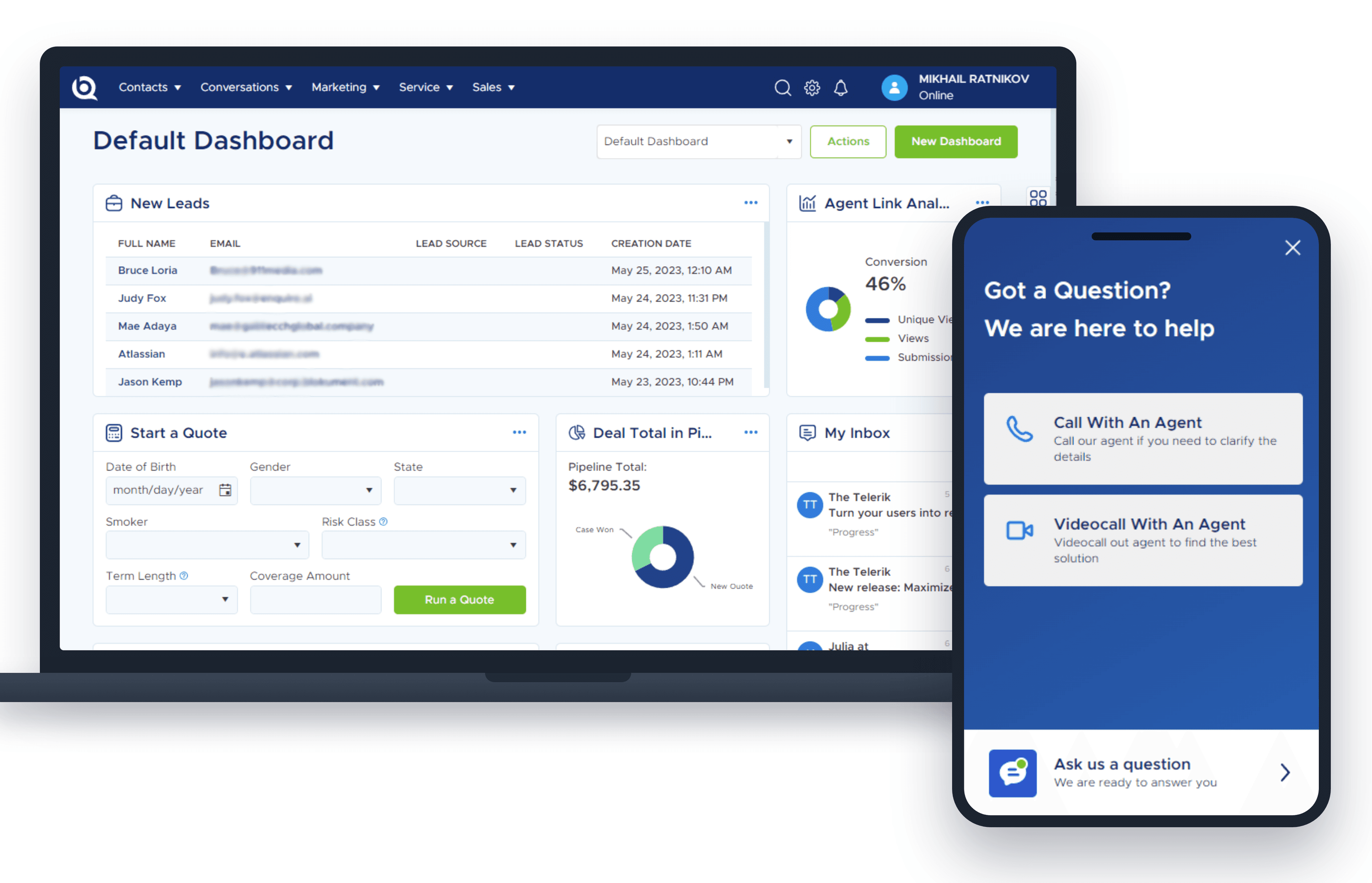 Insurance CRM that passed SOC 2 and HIPAA audits, on laptop and phone